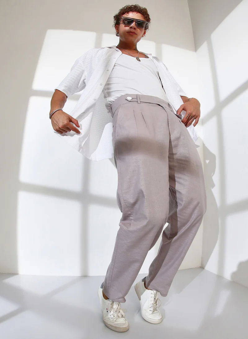 CAHOOT  Men's Cloud Grey Tailored Linen-Blend Trousers For Casual Wear | Mid-Rise | 2 Pockets | Button Closure | Trousers Crafted With Comfort Fit For Everyday Wear for Men | Best Price UAE